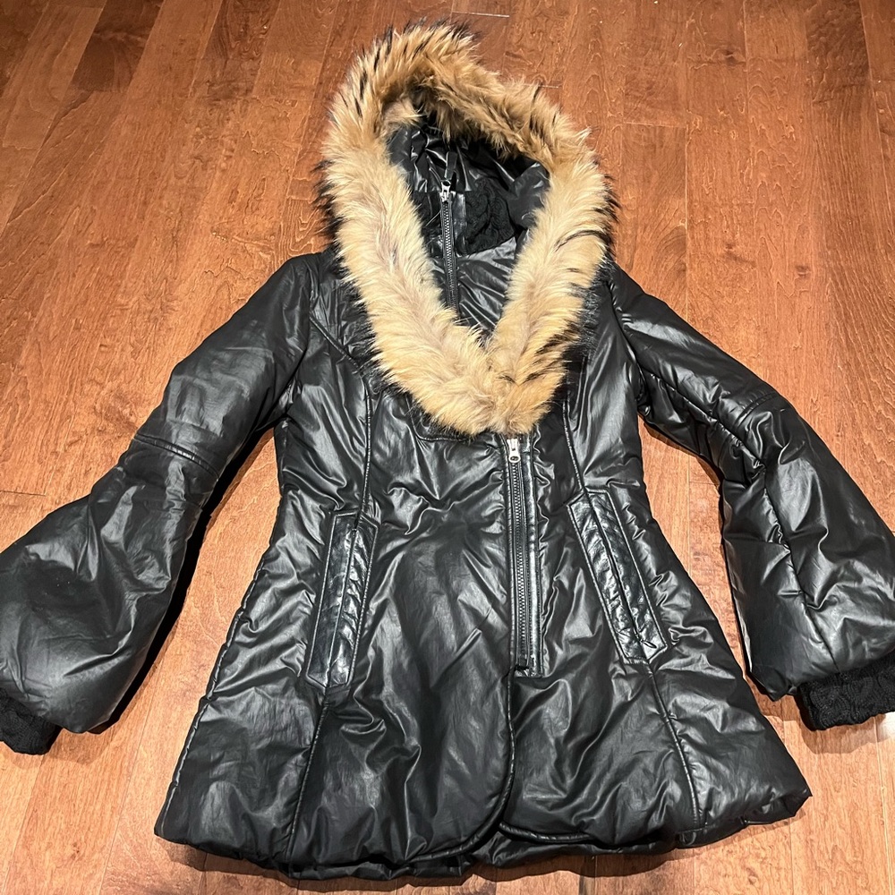 Mackage Black Ski & Snow Jacket with Tan Faux Fur Trim